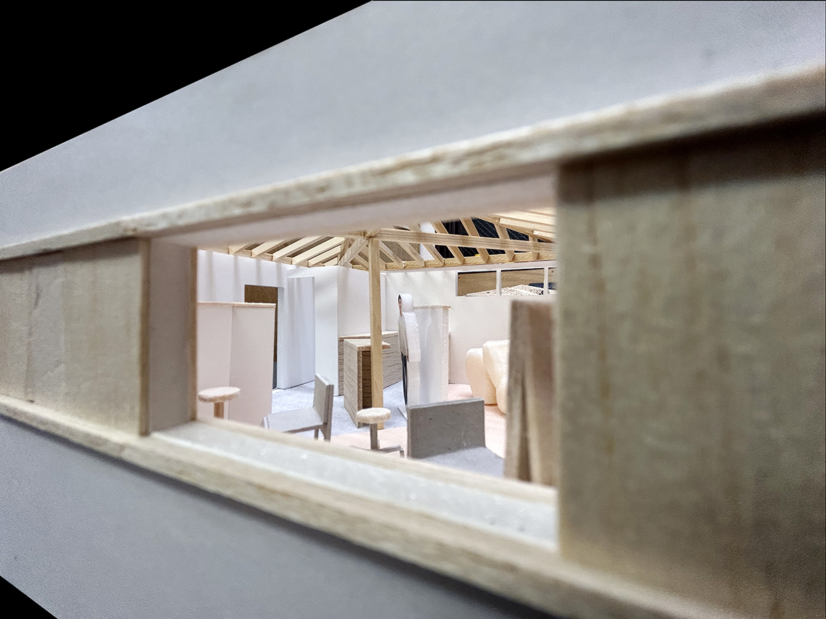 白石にある宝形屋根架構現しの美容室re:peco模型-3