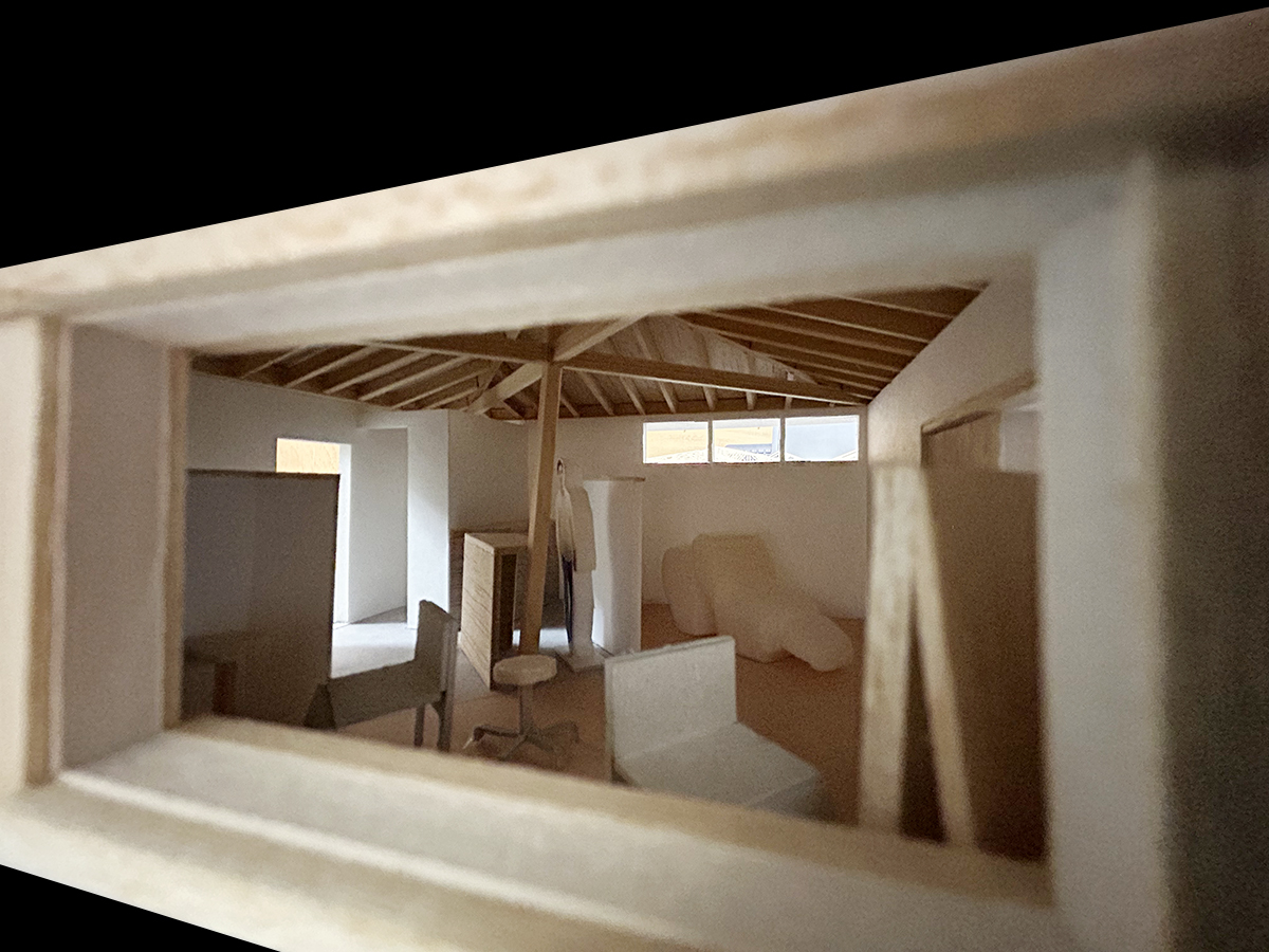 白石にある宝形屋根架構現しの美容室re:peco模型-4