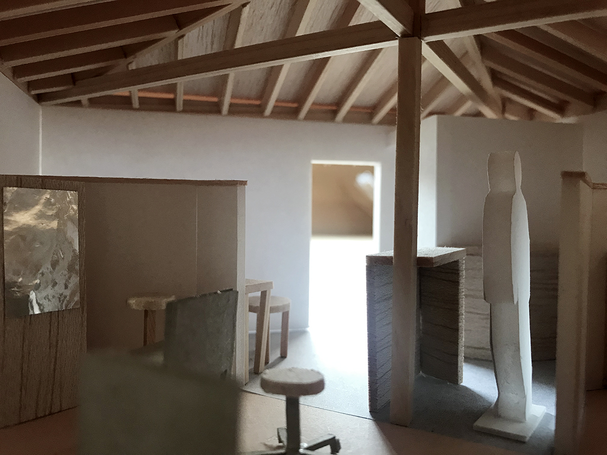 白石にある宝形屋根架構現しの美容室re:pecoスタディ模型-3
