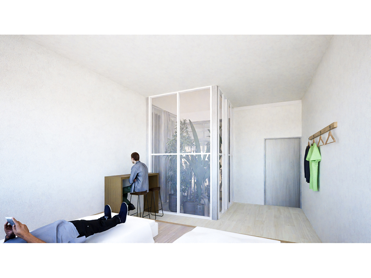 中庭に面する明るい宿泊室2