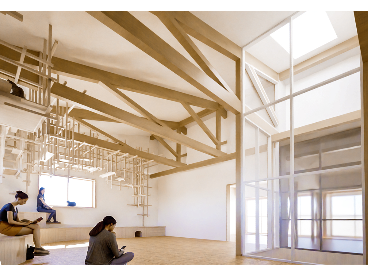 中庭からの光で明るい多目的